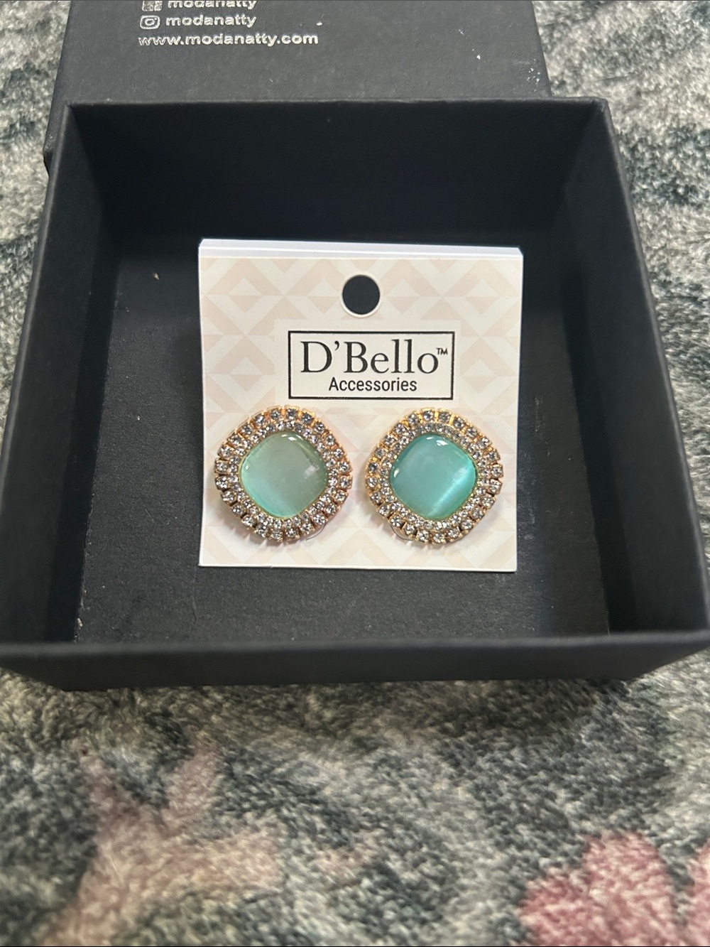 D'Bello Mint Green Crystal Halo Stud Earrings
